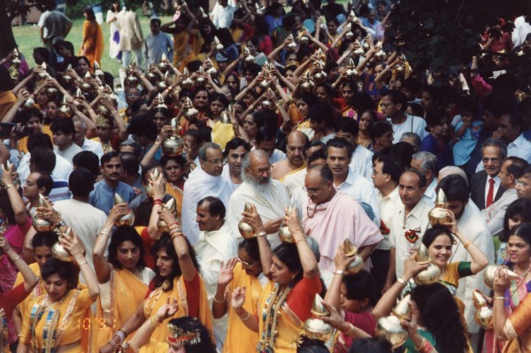 Guruji with others gathered for Pratishtha celebrations